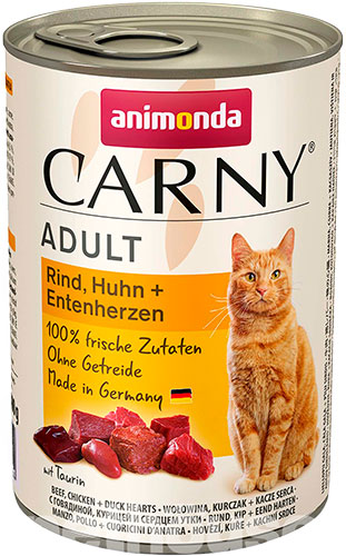 Animonda Carny для котів, з яловичиною, куркою та качиними сердечками